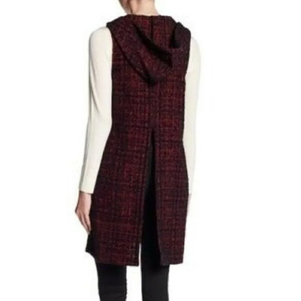 BCBGeneration Gigi Boucle Tweed Vest in Red/Black Combo